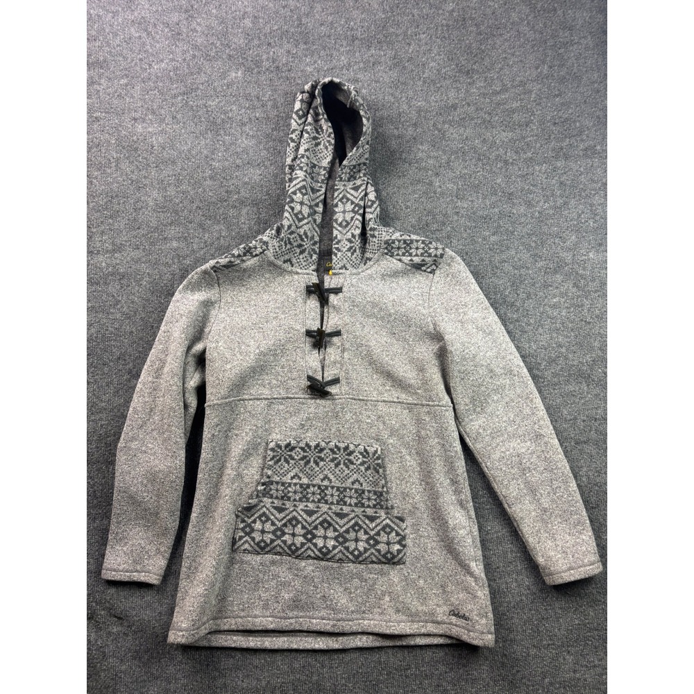 Cabelas Fleece Hoodie Pullover‎ Womens Large Gray Fair Isle Toggle Outdoor 64313